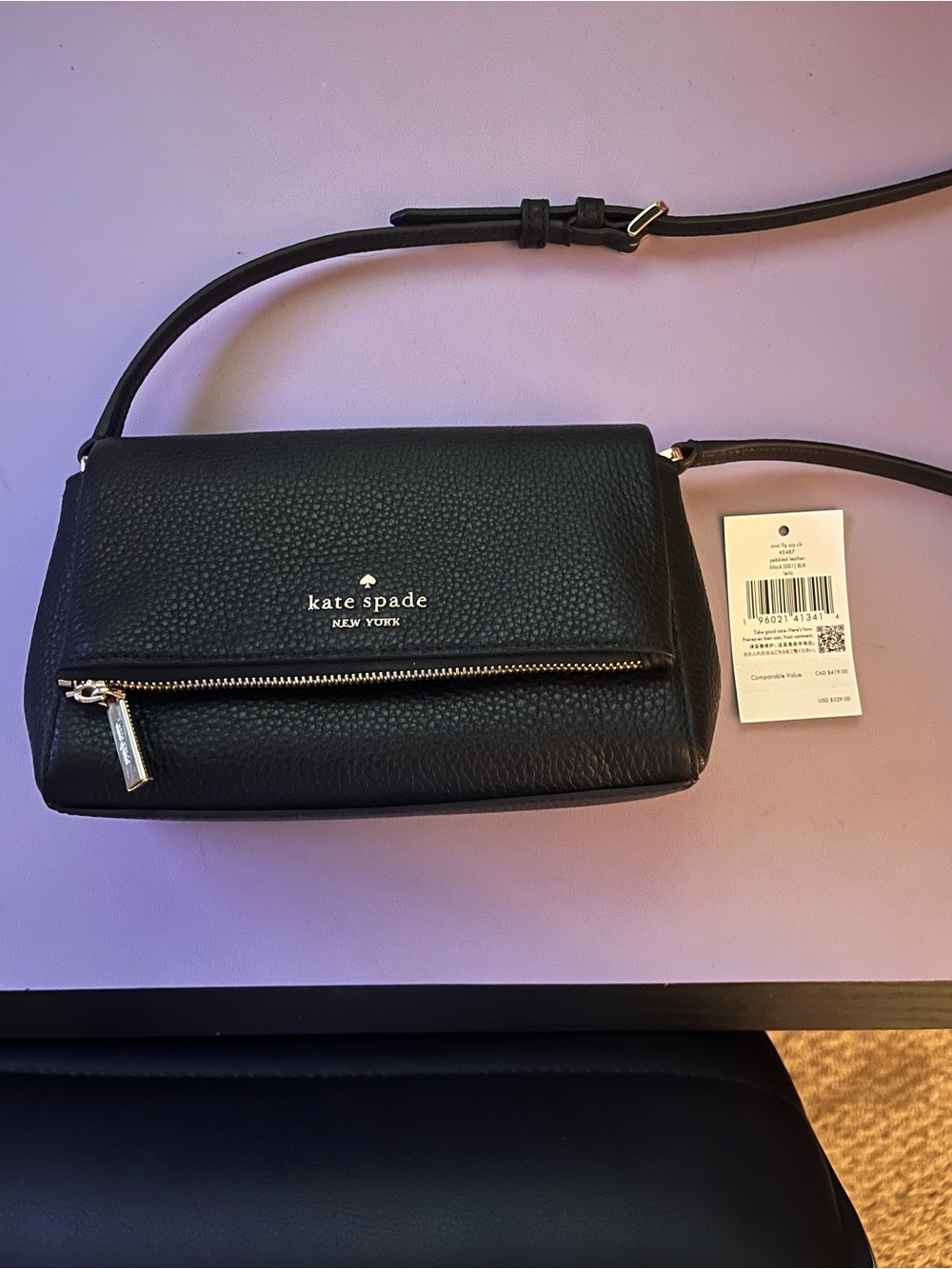 kate spade Leila Mini Black Pebbled Leather Compact Crossbody
